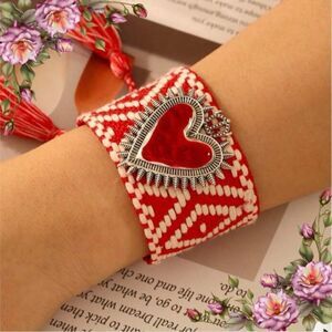 Asymmetrical Heart-Shaped Braided Tassel Bracelet , Valentine’s Day gift idea